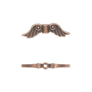 Bead 1pkg20 copper-plated "pewter", 23x6mm angel wing / 2sided, antique