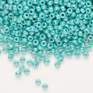Seed bead, Miyuki, glass, pkg/50g, #8 rocaille, opaque rainbow sea opal, (RR-485).