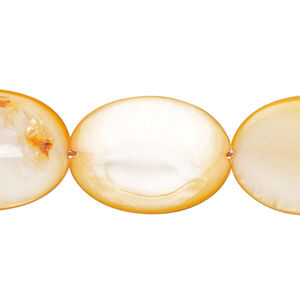 Mother-of-pearl shell 1pkg1, puffed oval bead 15 inch orange 24x17mm-25x18mm