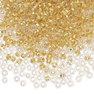 Seed bead, Miyuki, glass, pkg/4g, 3x1.3mm spacer rondelle, transparent gold-lined clear, (SPR3-195).