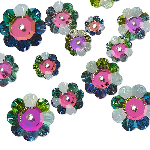 Margarita assortment 20pk crystal vitrail foil back, Celestial Crystal&reg; 6-14mm flower bead image number 0