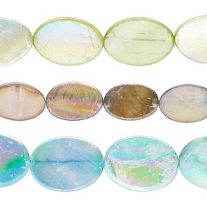 Mother-of-pearl shell 1pkg3, flat oval bead mix 15 inch multicolored AB 11x8mm-16x12mm