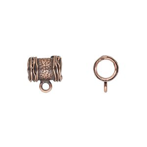 Bead 1pkg2 copper-plated, 10x7.5mm textured tube / ribbed ends, brass antique Dione&reg; JBB Findings