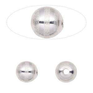 Bead 1pkg2 sterling silver, 10mm round / line / laser-cut