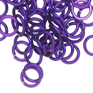 Jump ring 1pkg100 aluminum, 10mm round, 15 gauge / 7.2mm inside diameter / purple