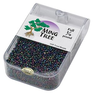 Seed bead, Ming Tree&trade;, glass, pkg/1/4 pound, #11 round, opaque rainbow peacock.