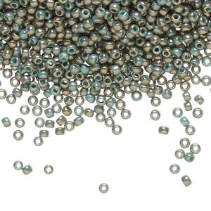 Seed bead, TOHO BEADS&reg;, glass, pkg/7.5g, #11 round, opaque gilded marble turquoise (TR-11-1703).