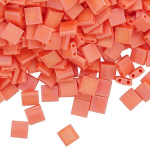 Seed bead, TILA&reg;, glass, pkg/40g, 5mm full tila square, opaque matte rainbow orange, (TL-406FR).
