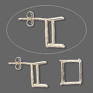 Earstud 1pkg2 Sure-Set&trade; 14Kt gold, 12x10mm emerald cut / pre-notched 4-prong basket-style setting / earnuts, 1 pair