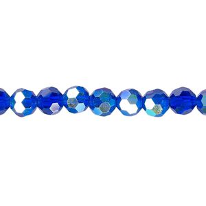 Bead 1pk 32 facets translucent cobalt blue AB, Celestial Crystal&reg; 6mm round 15.5-16 inch