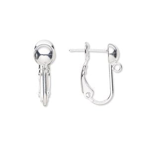Earring 1pkg10 silver-plated, 18mm hinged / 6mm ball / closed loop, 21 gauge brass 5 pair