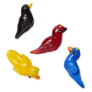 Bead mix 1pkg4, lampworked glass, multicolored, 25x13mm bird.