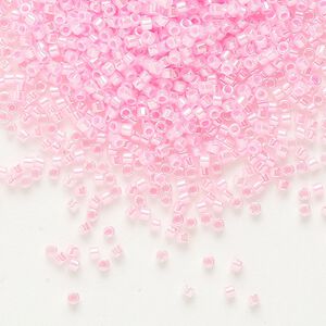 Seed bead, Delica&reg;, glass, pkg/50g, #11 round, opaque inside dyed color luster cotton candy pink (DB-0245).