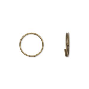 Split ring 1pkg100 brass-finished, 12mm round, 10.4mm inside diameter / steel / antique
