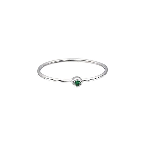 Ring, Create Compliments&reg;, cubic zirconia and sterling silver, emerald green, 3mm wide, size 9. Sold individually. image number 0