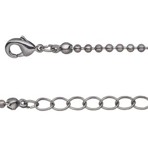 Chain 1pkg6 gunmetal-plated ball, 2mm / lobster claw clasp, brass 7.5 inch