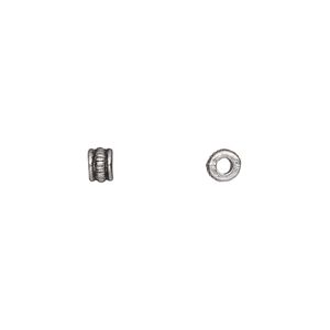 Bead 1pkg100 silver-plated "pewter", 4x3mm corrugated rondelle, antique