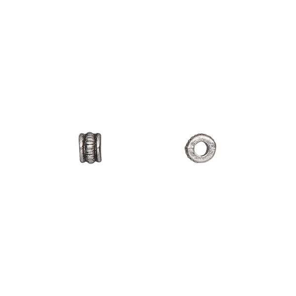 Bead 1pkg100 silver-plated "pewter", 4x3mm corrugated rondelle, antique image number 0