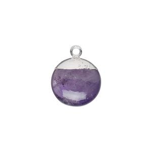Drop 1pkg1, electroplated sterling silver and amethyst (natural), 12mm hand-cut puffed flat round