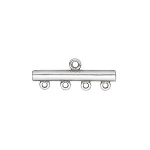 End bar 1pkg2 silver-plated, 25x3mm bar / 1sided / 4 loops, brass / antiqued / JBB Findings