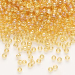 Seed bead, Preciosa Ornela Czech glass, pkg/50g, #8 rocaille, translucent rainbow light topaz, (11020).