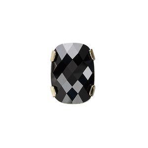 Spacer bar, crystal and gold-plated brass, Crystal Passions&reg;, jet, 18x13mm double-drilled single-stone faceted rounded rectangle, 8mm between holes. Sold individually.