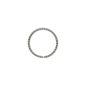 Jump ring 1pkg100 gunmetal-plated, 15mm twisted round, 18 gauge / 13.7mm inside diameter / brass