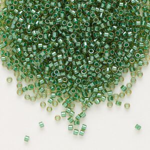 Seed bead, Delica&reg;, glass, pkg/50g, #11 round, translucent green-lined luster topaz (DB-0917).