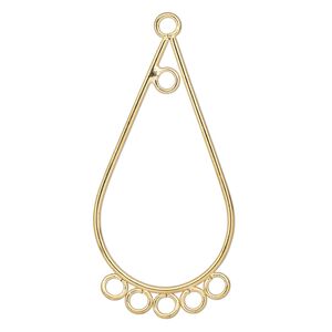 Focal, gold-plated steel, 35x16mm teardrop with 6 loops. Sold per pkg of 10.