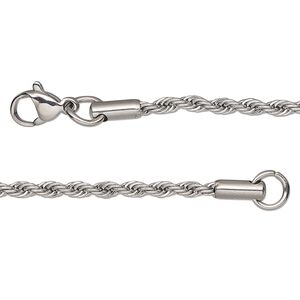 Chain 1pkg1 French rope, 2.4mm / lobster claw clasp, stainless steel 16 inch