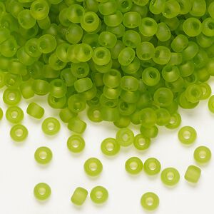 Seed bead, Dyna-Mites&trade;, glass, transparent matte light green, #6 round. Sold per 1/2 kilogram pkg.