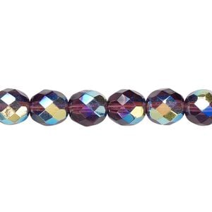 Bead, Czech fire-polished glass, amethyst purple AB, 8mm faceted round. Sold per 15-1/2" to 16" strand.