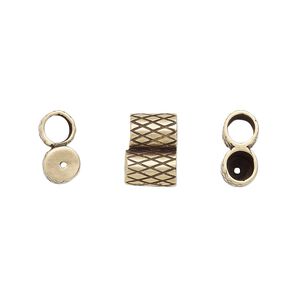 Clasp slide 1pkg2, 11x7.5mm textured double-round tube / fits 4mm cord, antiqued brass JBB Findings 1-strand