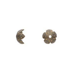 Bead cap, antiqued brass, 9x4mm flower, fits 8-10mm bead. Sold per pkg of 40.