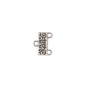End bar 1pkg12 "pewter", 12x5mm / 2sided / 2 closed loops, silver-finished / antiqued
