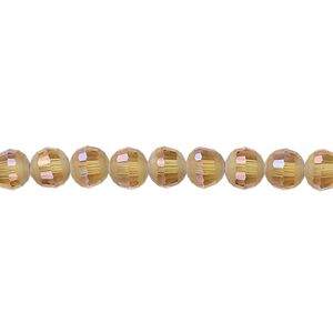 Bead 1pk 96 facets translucent golden champagne AB half-matte, Celestial Crystal&reg; 6mm round 8 inch
