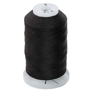 Thread, Purely Silk&trade;, 3-ply, black, size B. Sold per 390-yard spool.