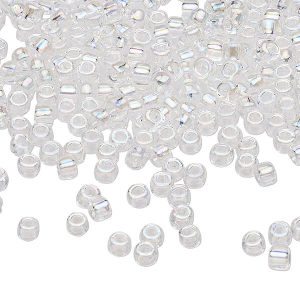 Seed bead, Dyna-Mites&trade;, glass, transparent rainbow clear, #6 round. Sold per 40-gram pkg. image number 0