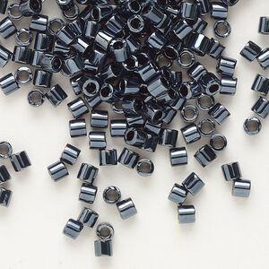 Seed bead, Delica&reg;, glass, pkg/50g, #8 round, opaque metallic gunmetal (DBL-0001).