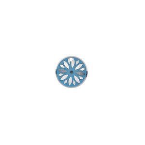 Drop, stainless steel, blue patina, 10mm single-sided domed round with sunburst design. Sold per pkg of 8.