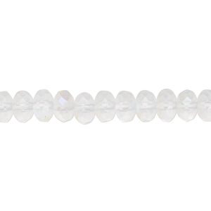 Bead, Czech fire-polished glass, matte opal AB, 7x5mm faceted rondelle. Sold per 15-1/2" to 16" strand.