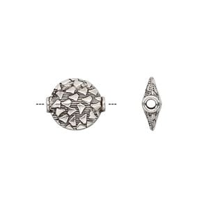 Bead 1pkg1 sterling silver, 13x12mm flat round, antiqued