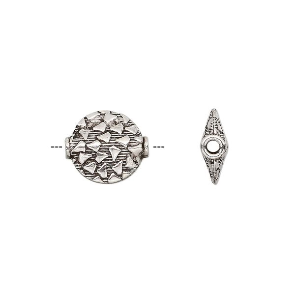 Bead 1pkg1 sterling silver, 13x12mm flat round, antiqued image number 0