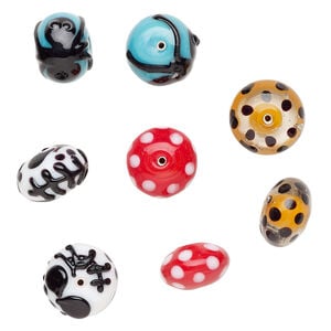 Bead assortment, lampworked glass 1pkg8, multicolored, 17x11-19x12mm rondelle.