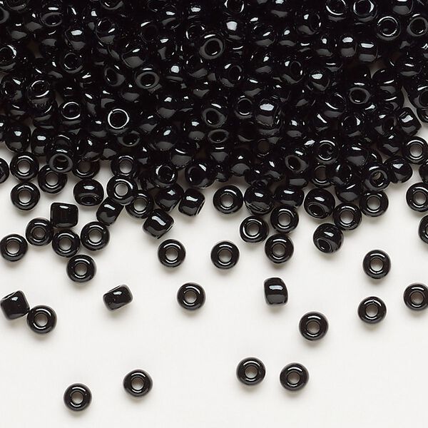 Seed bead, Dyna-Mites&trade;, glass, opaque black, #8 round. Sold per 40-gram pkg. image number 0