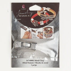 Clasp fold-over 1pkg1 "pewter" (zinc alloy) / brass, 30x13mm / 10x7mm glue-in ends, antique silver-finished 1-strand