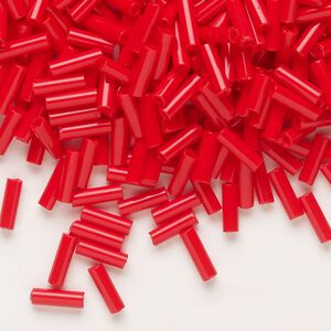 Bead, Preciosa Ornela Czech glass, bugle bead, pkg/500g, #3, opaque bright red coral, (93170).