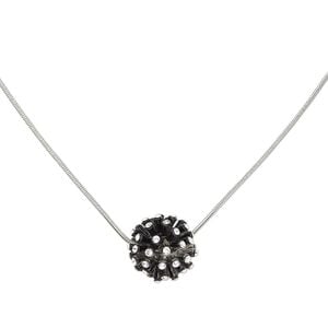 Necklace, crystals / enamel / imitation rhodium-plated "pewter" (zinc-based alloy), crystal clear and black, 17mm round, 16 inches with 3-inch extender chain and lobster claw clasp. Sold individually.
