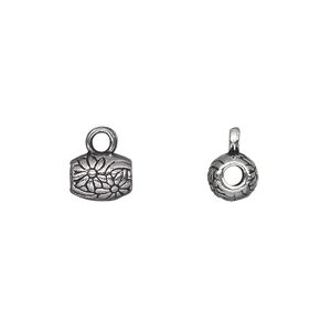 Bead 1pkg20 silver-plated "pewter", 8x6mm oval / flower, antique