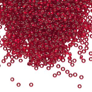 Seed bead, Preciosa Ornela Czech glass, pkg/500g, #11 rocaille, transparent silver-lined ruby, (97090).